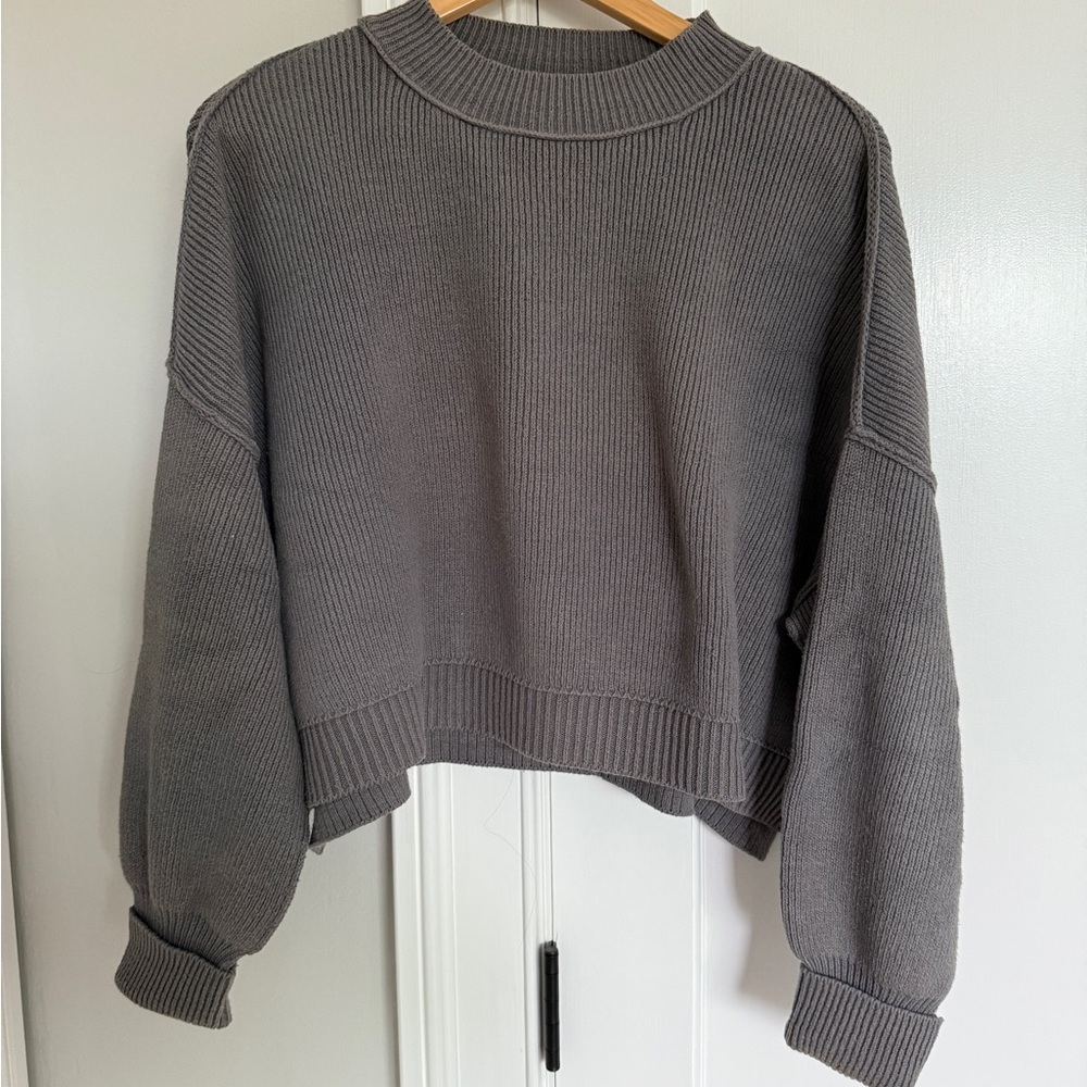 Free People easy street Cropped Crewneck Sweater in Charcoal Gray